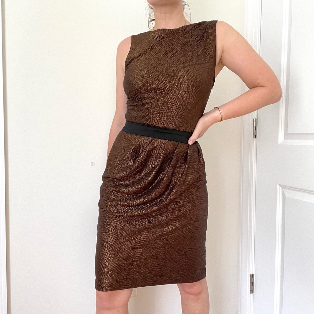 Sleeveless Open Back Draped Front Midi Cocktail Dress from Designer Showroom